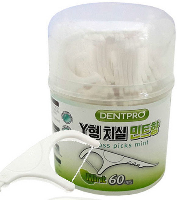 60개입 원통케이스 와이자형 치간칫솔 치실 민트향 이쑤시개, 1개