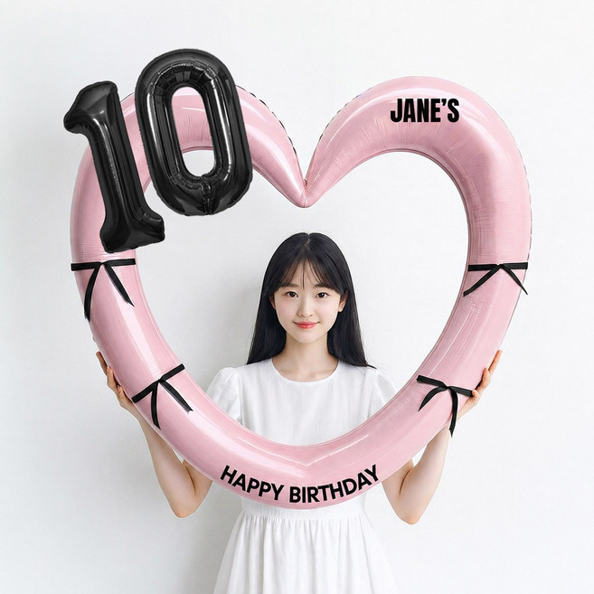 해피제이니 블랙 숫자 하트프레임 풍선 생일파티용품세트(프리레터링 시트지 포함) 포토존, 1세트, 10 핑크하트