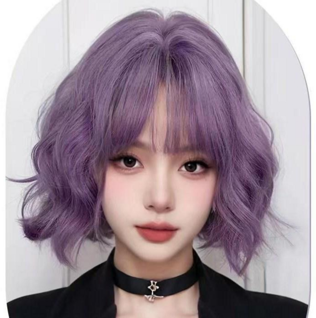 30CM가발 풀세트 웨이브단발가발여성(가발수납포함), 1개, 보라색 가발
