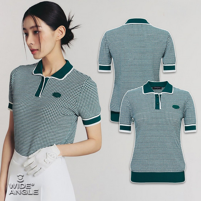 와이드앵글 여성 골프웨어 여름 골프니트 웨이빙크로쉐 멀티컬러 폴로 풀오버 WWM25K82