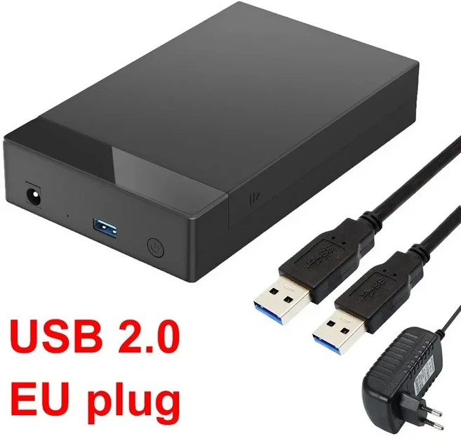 2.5/3.5인치 HDD 케이스 SATA to USB 3.0 어댑터 SSD 외장 쿨링 팬 하드 드라이브 인클로저 450Mb/s 22TB P, 03 USB 2.0 EU, 01 China Mainland