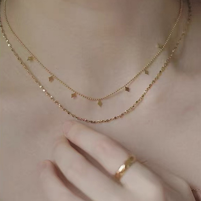 FANSYLI 두줄 도금 플래팅 체인 목걸이 여성용 레이어드 체인목걸이 써지컬목걸이 데일리목걸이 0505F07