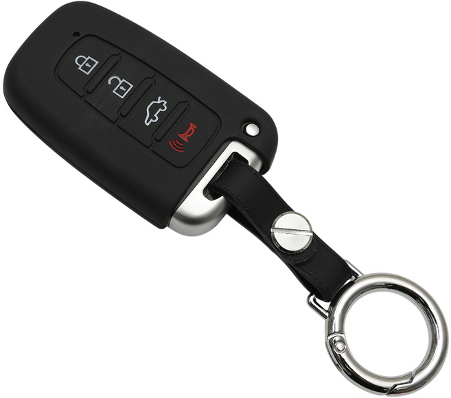 현대 기아 아반떼MD 싼타페CM 모닝 레이 호환 자동차 실리콘 스마트키 케이스 키홀더, 4버튼_S18_SS1, 블랙