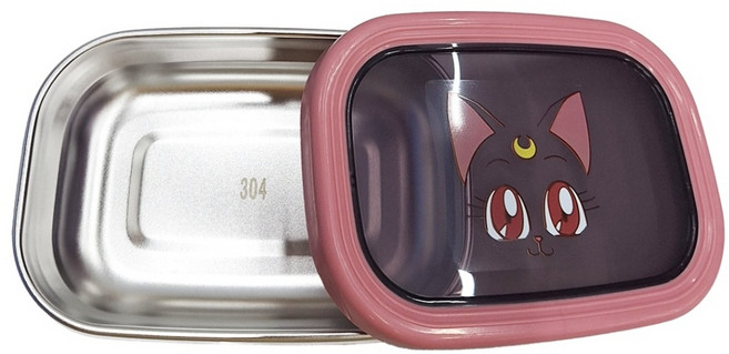 Hiromimi 美少女戰士Crystal保鮮盒 304不鏽鋼 雙層隔熱結構, 水手五戰士和露娜 白色 + 粉色, 1個