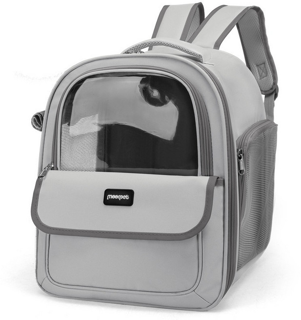 펫 가방 아웃도어 파우치 캣츠백 아웃도어 백팩 통기성 사이드 오픈백 반려동물 이동 백팩, 그레이, 1개