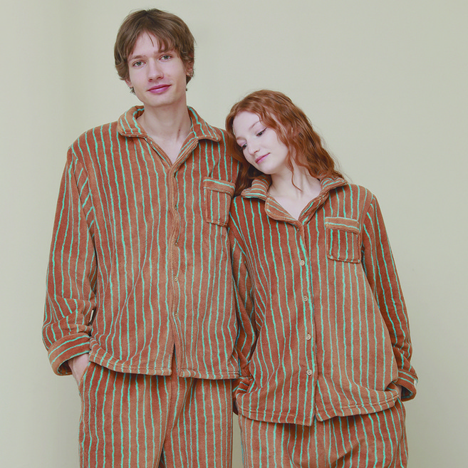 컴리비 스트라이프 수면 잠옷 커플 파자마 상하의 세트