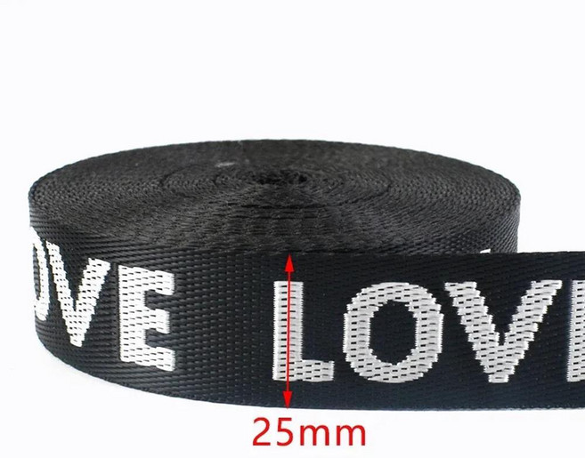 야드 나일론 자카드 웨빙 테이프 러브 리본 가방 숄더 스트랩 밴드 의류 장식 봉제, 1개, 색상: 6. White-25mm