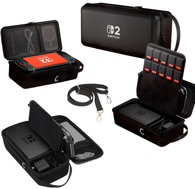 아싸라봉 닌텐도 스위치2 올인원 가방 하드 캐리 캠핑 여행 파우치 케이스 악세사리, 1개, 블랙, SW2-올인원백