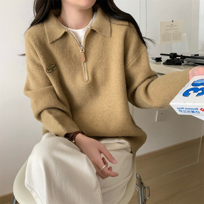 KDNC 여성 추동 니트 칼라넥 스웨터 기본핏 집업 맨투맨