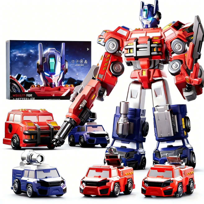 laderive 변신로봇 장난감 자력 융합 다섯 대 차량형 로봇, 빨간색, 1개
