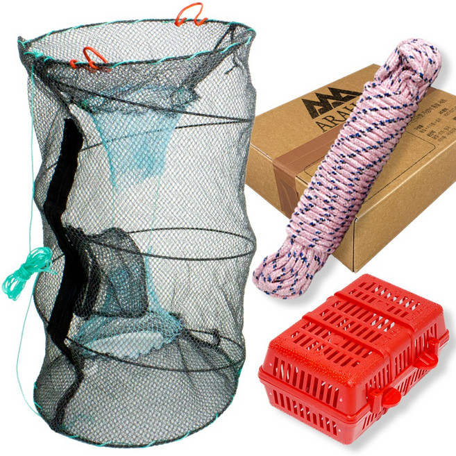 접이식 바다 민물 통발 세트 계곡 어부, 민물통발세트, 대 + 로프 + 미끼통