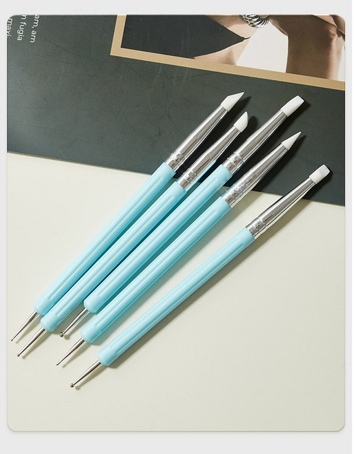 젤네일 듀얼 실리콘 도트볼 브러쉬 5종 세트, 5세트, 스카이블루