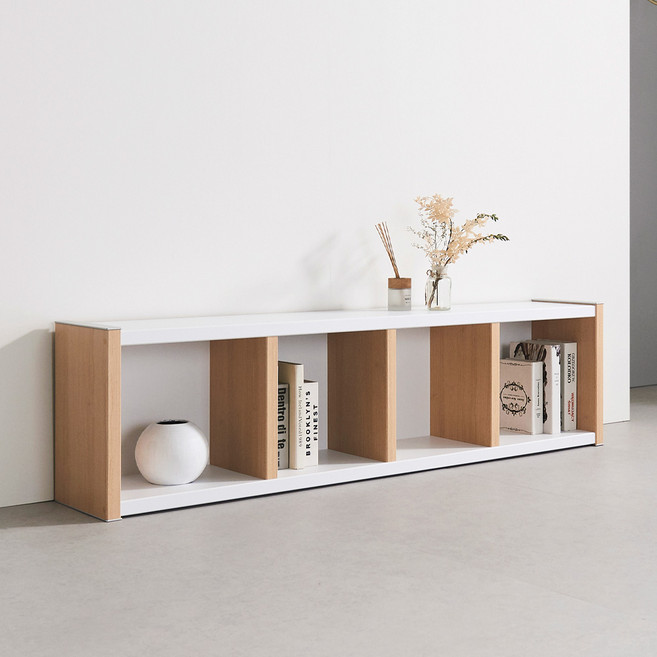 가로형 틈새 낮은 1단 책장 1600 오픈 수납장 책꽂이, 화이트메이플