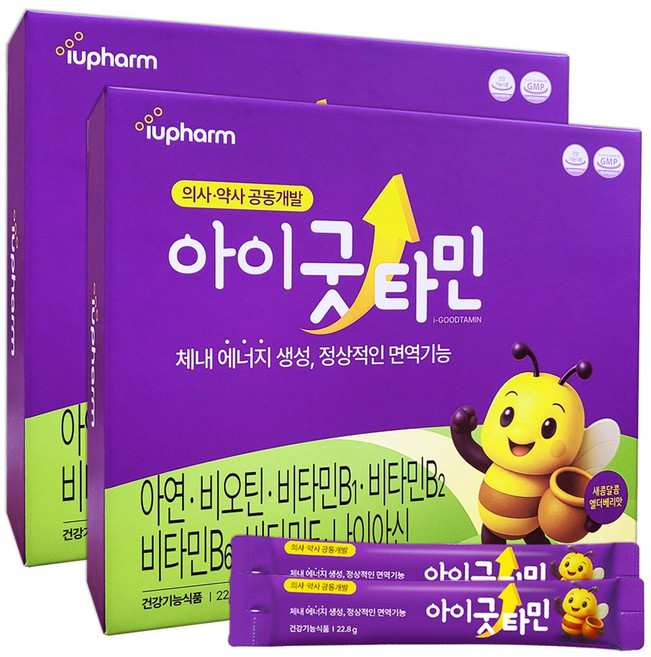 아이유팜 아이굿타민 60포X2박스 어린이 비타민 아연 비오틴 영양제, 2개, 60회분