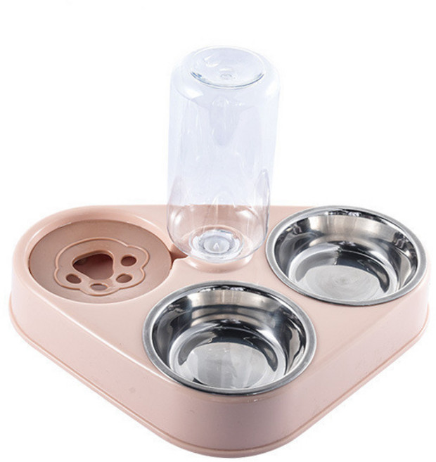 디모어 펫 애완동물 3구 자동급수 밥그릇, 핑크, 1개