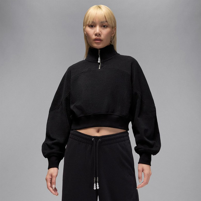 나이키 조던 여성 블랙 따뜻한 플라이트 플리스 쿼터집 아노락 반집업 탑 No.1763645