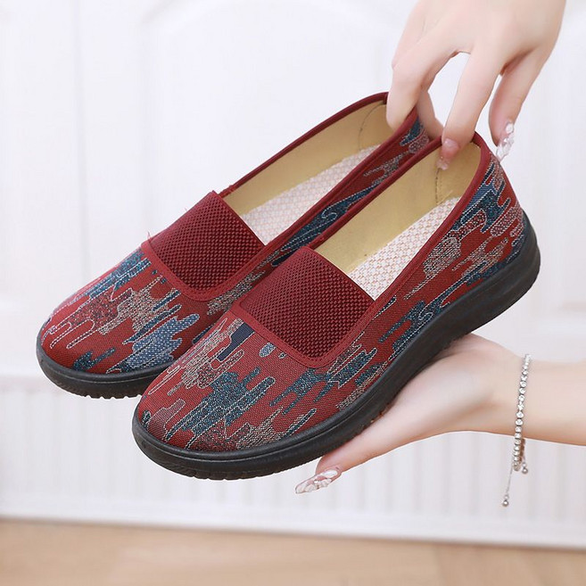 쌍천 패브릭 슈즈 여 여름 할머니 신발 넓히고 미끄럼 방지 쿠셔닝 할머니 중장년 엄마 편하고 통기성 좋은 댄스화 W26022414