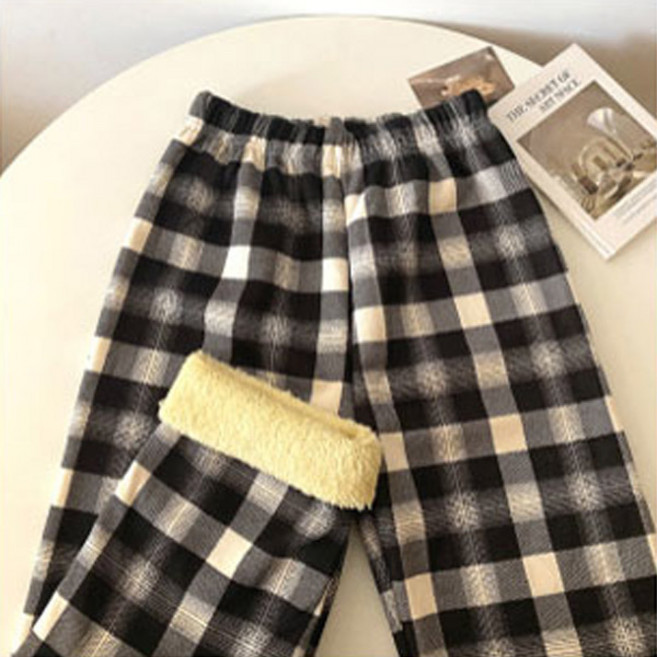 에너바디 여성 체크바지 융바지 일자바지 양털바지 기모 와이드