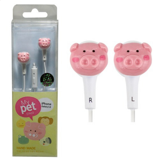동물 미니어쳐 3.5mm 수작업 커널형 이어폰 EPA, EPA-03 돼지