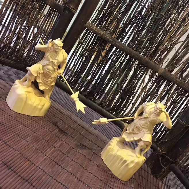 木雕千裏眼順風耳神像將軍媽祖左右護法實木擺件, 大葉黃楊千裏眼+順風耳高12cm