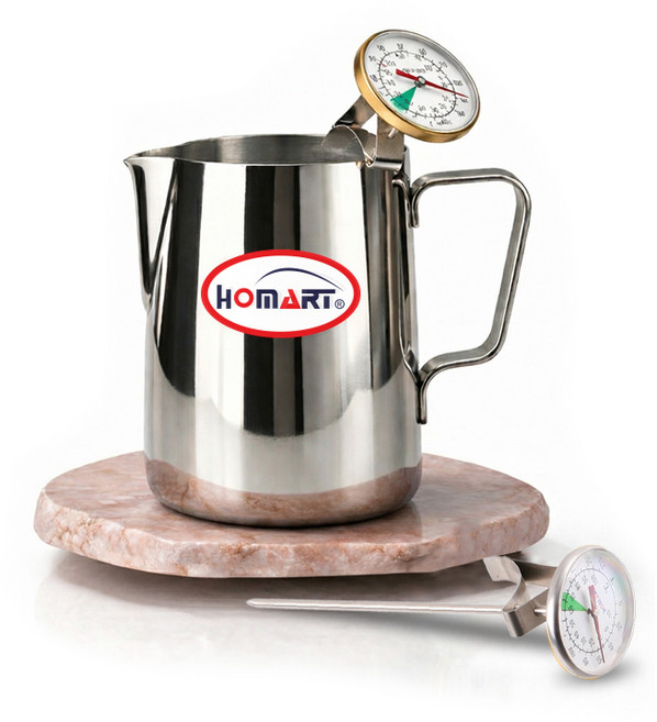 (홈아트) 밀크저그 600ml 아날로그온도계 세트, 1개, 실버