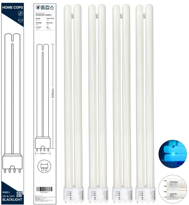 홈캅스 36W 포충기 교체용 전구 스마트캐치 울트라 블루버드 해충퇴치기 UV-A 자외선 램프 4개
