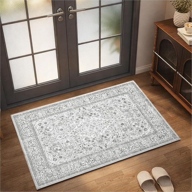 Goideal Washable Rug 8x10 Vintage Area Rugs Non Slip Indoor Low Pile Carpet with Rubber Backing, 회색