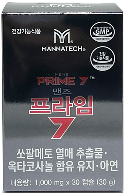 매나테크 맨즈프라임7 30캡슐 쏘팔메토 +휴대용 물티슈 증정, 1개, 30정