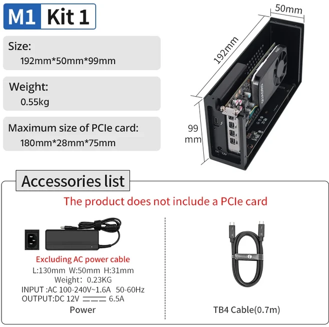 미니 egpu Thunderbolt 3/4 박스 외부 그래픽 카드 지원 노트북, 02 M1 Kit