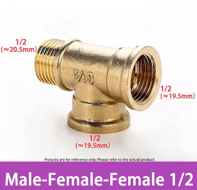 공압 배관 황동 피팅 암나사 티 피팅 수나사 티 구리 연결 수 유 다용도 어댑터 티형 1/8 1/4 3/8 1/2 3/4 BSP 직각 측면 분기 TEE 타입, [01] M-F-F-4