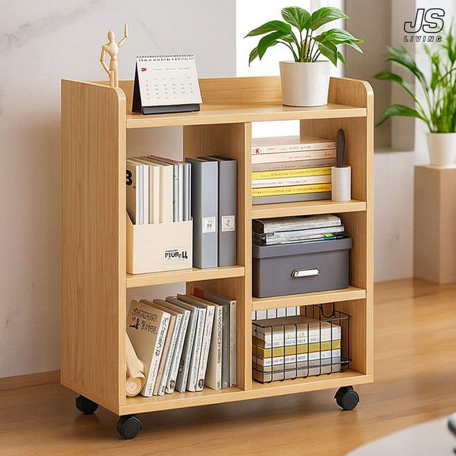 JS리빙 인테리어 전면 우드 책장 사무용 4단 책꽂이 바퀴달린 수납장 이동식 트롤리 틈새 미니 정리함 튼튼한 서재 북선반 데스크 스탠딩 다용도 진열대 JSLIVING@BAW4358