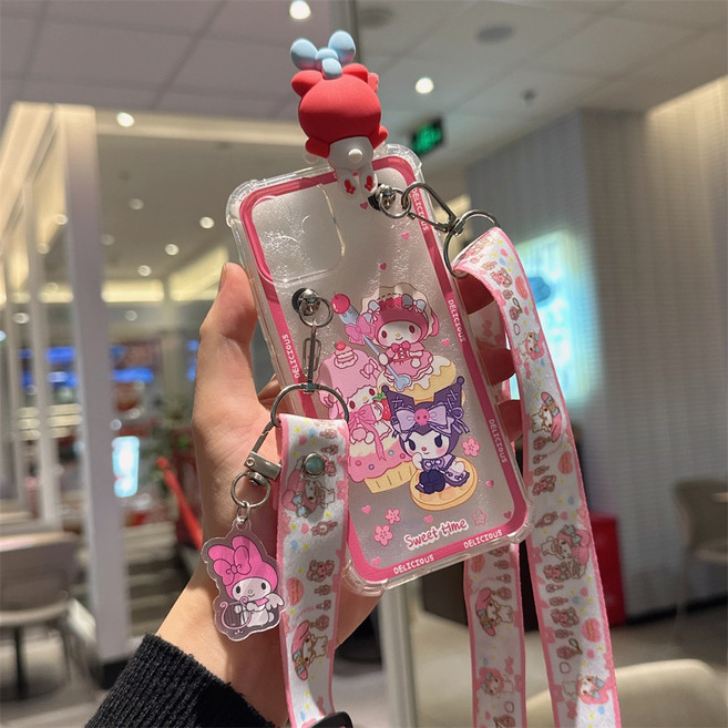 AT-M130 귀여운 핑크 토끼 어린이용 투명 키링 스트랩 거치대 목걸이 잼폰2 마이브키즈폰 케이스
