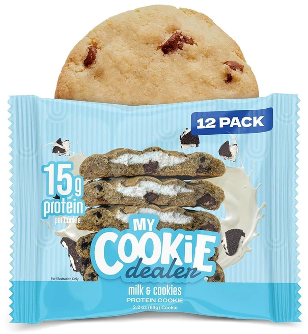 My Cookie Dealer Protein Cookies 땅콩 버터 & 젤리 (62.4g(2.25온스) 12개 팩) - 쿠키 당 단백질 17g 이동 중에도 사용할 수 있는, Milk & Cookies, 2.2 Ounce (Pack of 12) - 쿠팡