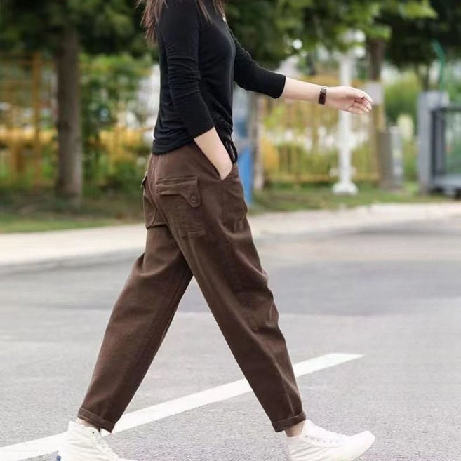 미중 여성 뉴 봄가을 면 배기 밴딩 카고 조거 날씬 패션 캐주얼 바지 yf