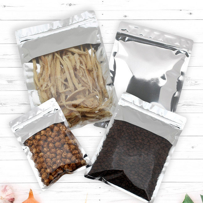 전면투명 상단증착 지퍼백 컬러 실버 은박 식품포장지 100장, 대(L), 1세트, 100개입