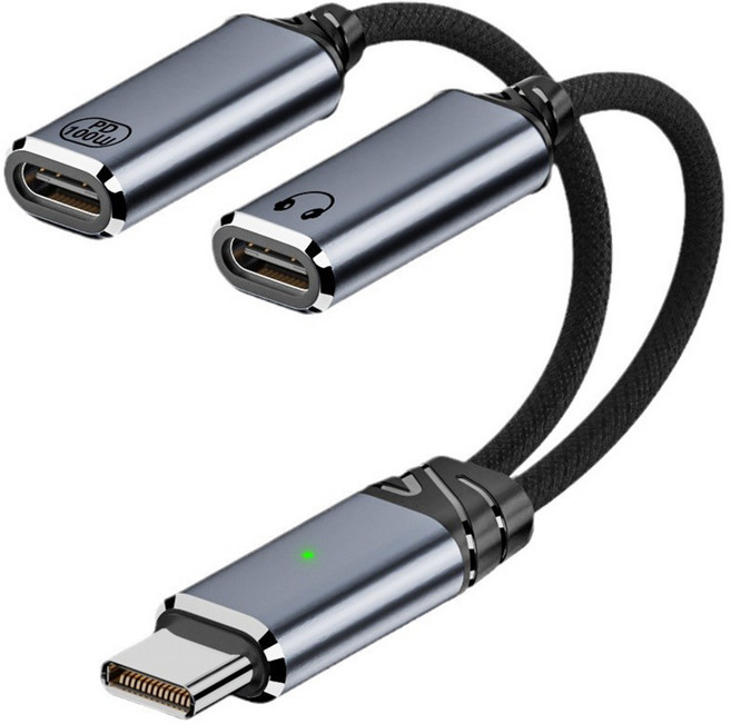 아이폰 호환 C타입 듀얼젠더 100W 고속충전 이어폰 마이크 헤드셋 양방향 젠더, C to C+충전, 1개, 12cm