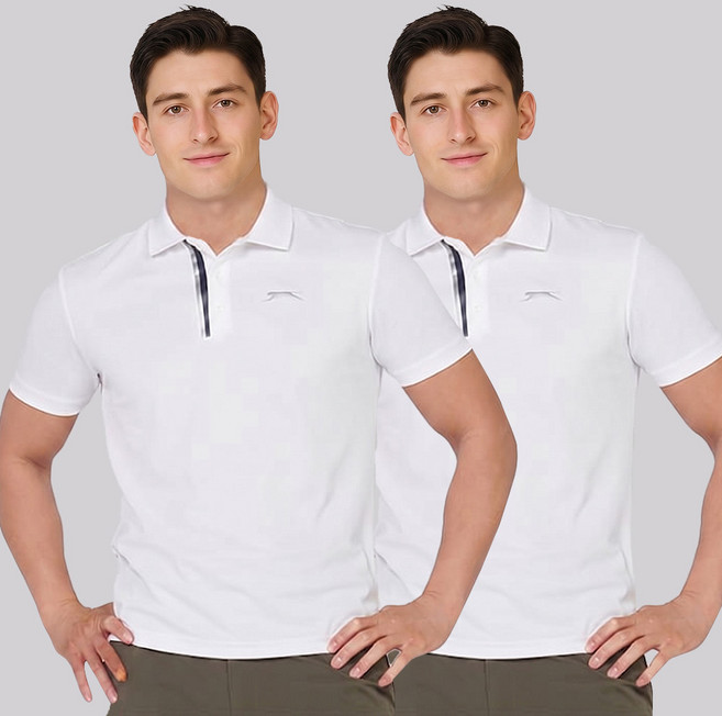 슬레진저 1+1 남성 솔리드 플라켓 배색 스판 카라 반팔 티셔츠