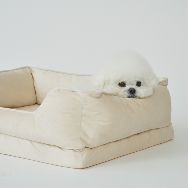 강아지 방석 스펀지 쿠션 분리세탁 가능 미끄럼방지 애견 침대 중형견 소형견 겸용 푹신한 반려동물 펫방석, 베이지, 1개