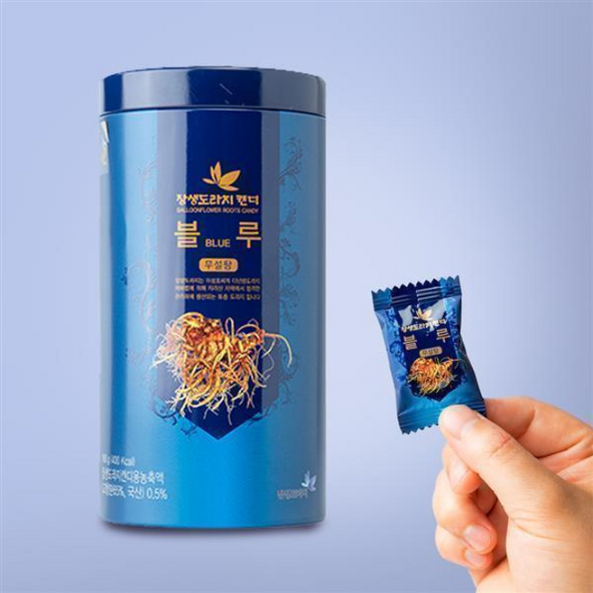 [정품] 장생도라지 목캔디 블루 무설탕 사탕 도라지 2개, 160g