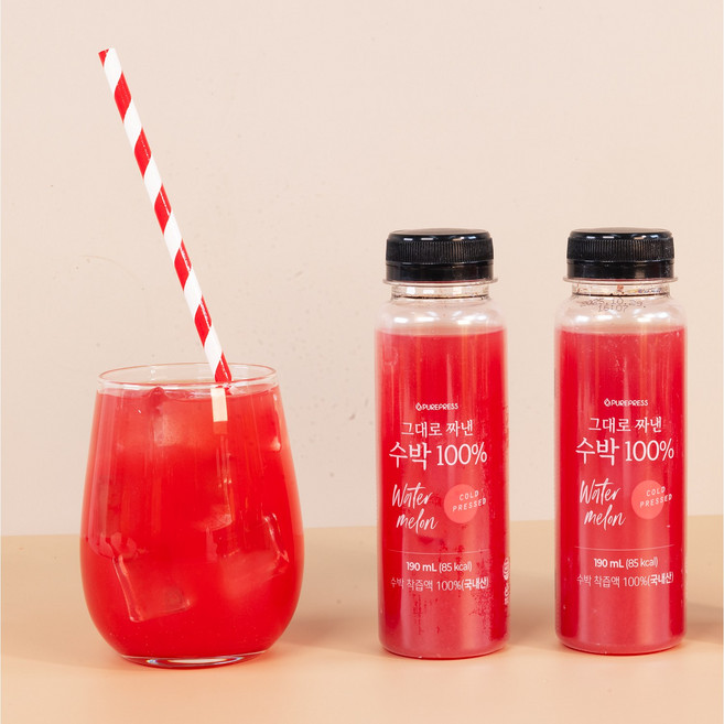 [프리팜] 국내산 수박으로 그대로 짜낸 100% 수박주스, 10개, 190ml