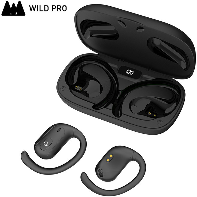 와일드프로 오픈형 귀걸이 블루투스 무선 이어폰 이어프리 프리미엄 스포츠 운동 한국어 지원 발신자 알림, 블랙