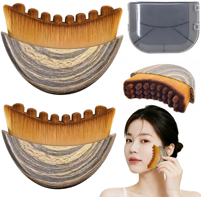 Kazama 페이스 리프팅 브러쉬 얼굴 괄사 마사지기 1+1 다용도 전신 V라인 괄사마사지도구 세트 F5, 갈색, 1세트