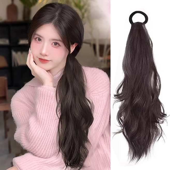 포니테일가발 머리끈 가발 (똥머리가능) 숱많은 풍성한 여성 묶음머리 가발, 1개, 내추럴블랙