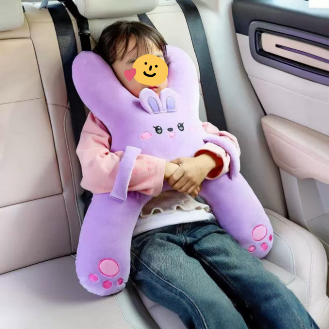 앨오앤지 차량용 안전벨트 인형 쿠션 목꺾임방지 쿠션, 1개, 보라(토끼)