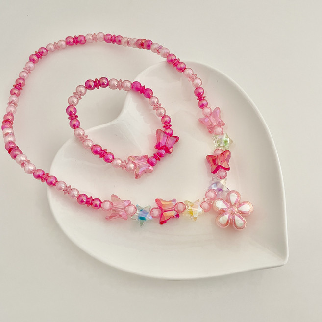 메르시봉봉 어린이 유아 아동 나비드 키즈 목걸이 팔찌 아기 세트 나비 플라워