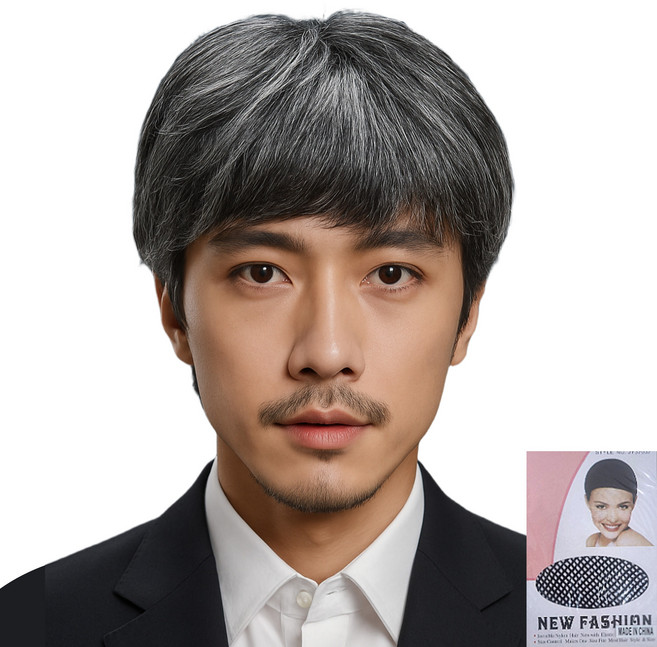 반짝이는 일상 중년 남성 아저씨 아버지 리얼한 가발, 1개, 혼합색상