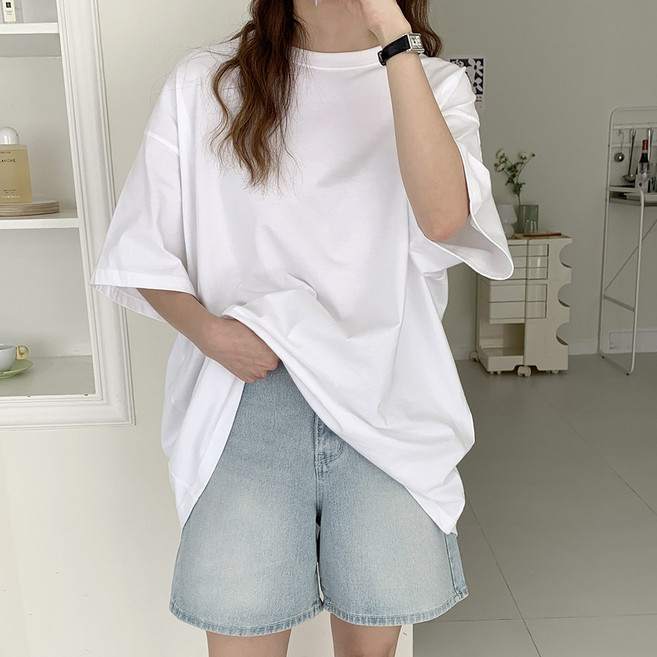 앤샵 기본 심플라운드 무지 반팔 오버핏 티셔츠 국내생산 면100%/남녀공용/빅사이즈