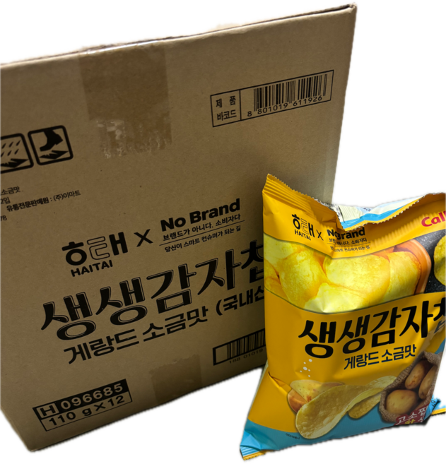 노브랜드 X 해태 가루비 생생감자칩 게랑드소금맛, 12개, 110g