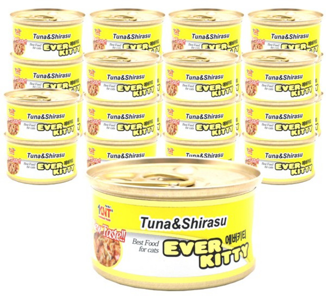 에버키티 고양이캔 90g 참치 치어 참치닭고기 참치게살 대용량 박스 5종맛 길고양이 주식캔 영양간식, 80g, 24개, 참치와치어