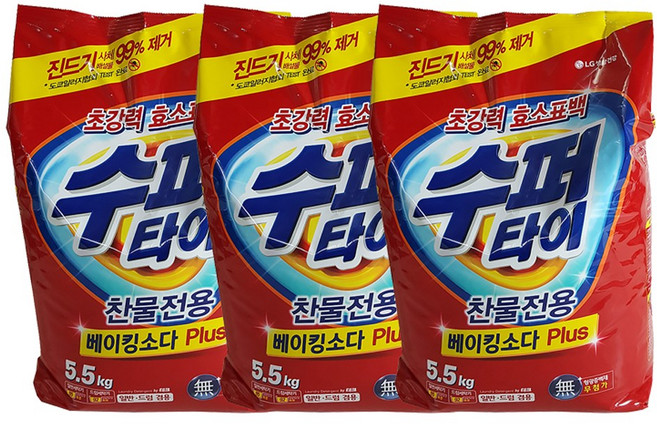 수퍼타이 베이킹소다 플러스 분말세제 리필, 5.5kg, 3개